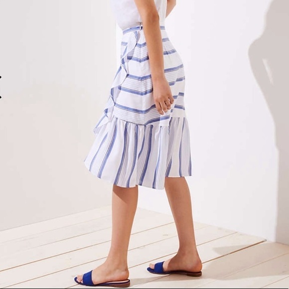 NWT!! LOFT Blue white Striped Ruffle Wrap Skirt - Picture 4 of 5